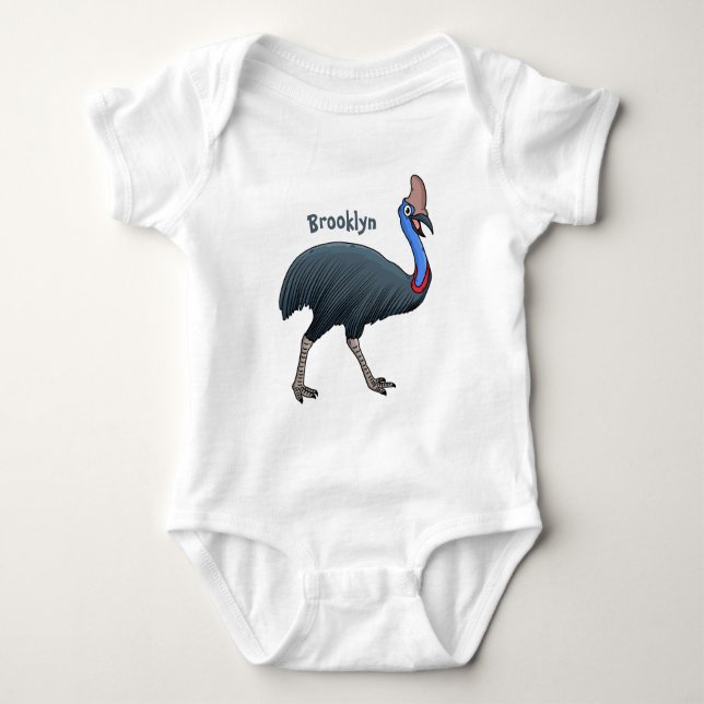 Happy cassowary bird cartoon illustration baby bodysuit (Front)