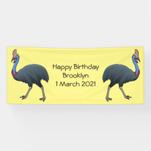 Happy cassowary bird cartoon illustration  banner