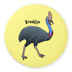 Happy cassowary bird cartoon illustration ceramic knob