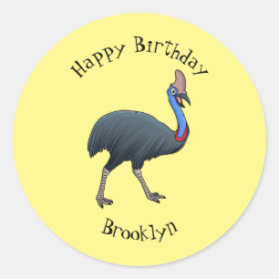Happy cassowary bird cartoon illustration  classic round sticker