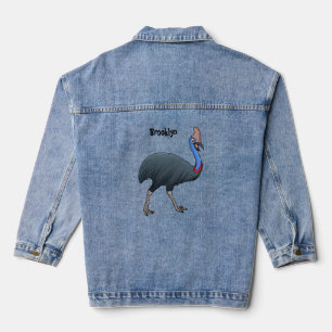 Happy cassowary bird cartoon illustration denim jacket