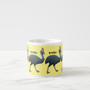 Happy cassowary bird cartoon illustration espresso cup