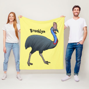 Happy cassowary bird cartoon illustration fleece blanket