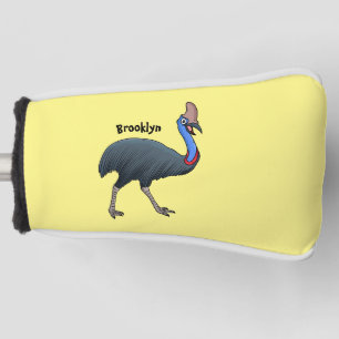 Happy cassowary bird cartoon illustration golf head cover