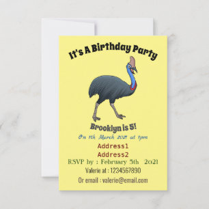 Happy cassowary bird cartoon illustration invitation
