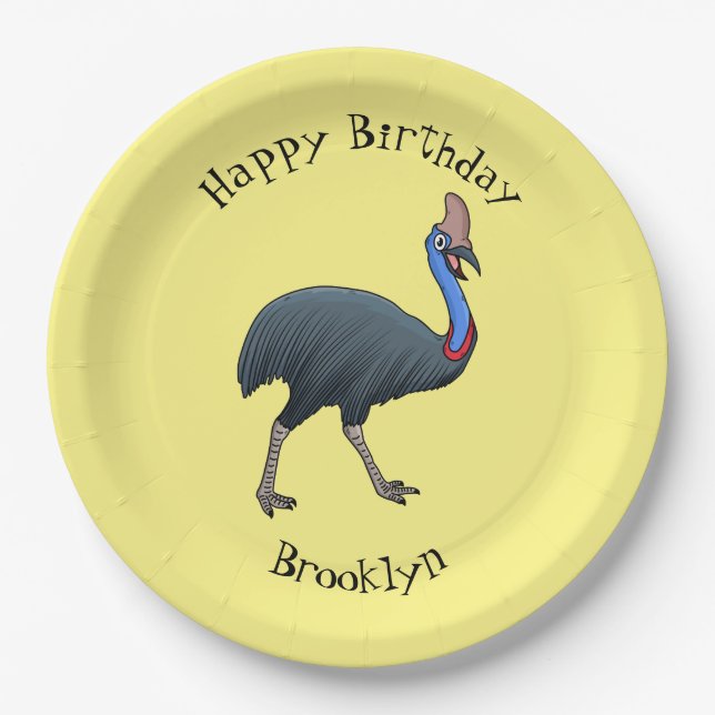 Happy cassowary bird cartoon illustration  paper plate (Front)
