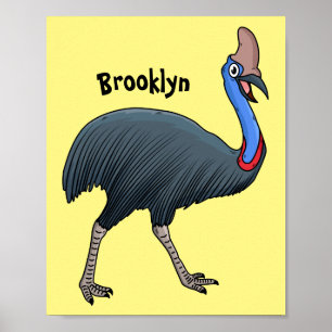 Happy cassowary bird cartoon illustration poster