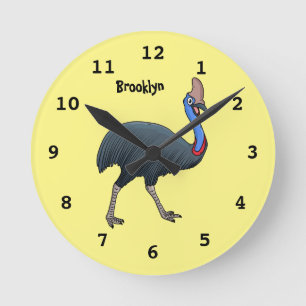 Happy cassowary bird cartoon illustration round clock