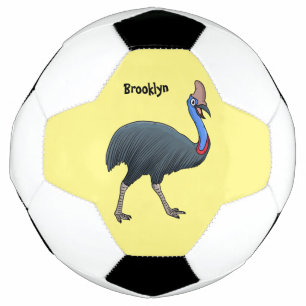 Happy cassowary bird cartoon illustration soccer ball