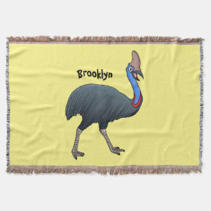 Happy cassowary bird cartoon illustration throw blanket