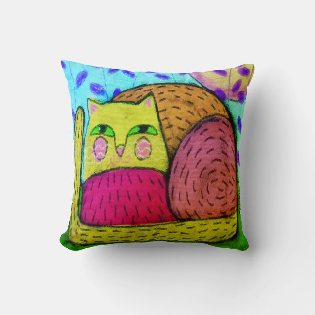Happy Cat Abstract Painting Cushion (Front)