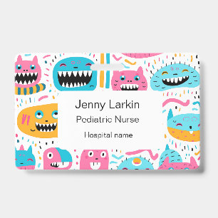 Happy cat and monster faces ID badge