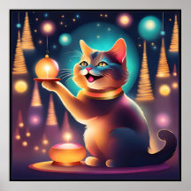 Happy cat celebrating Christmas،tuxedo cat posters