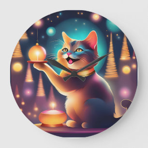 Happy cat celebrating Christmas,Wall Clock
