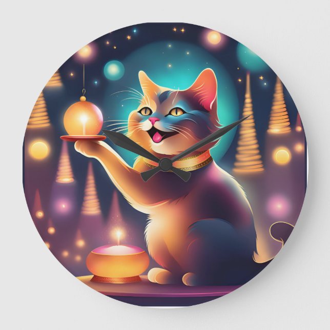 Happy cat celebrating Christmas,Wall Clock (Front)