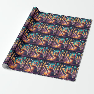 Happy cat celebrating Christmas،Wrapping Paper