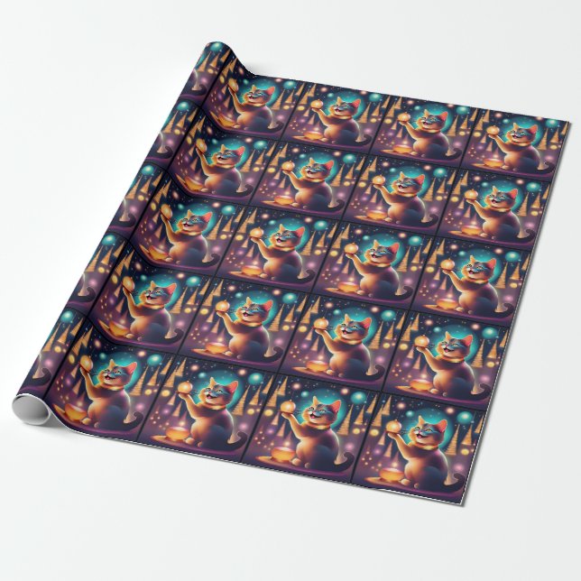 Happy cat celebrating Christmas،Wrapping Paper (Unrolled)