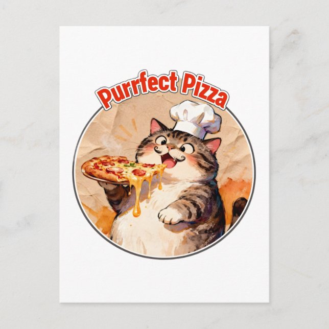 Happy Cat Chef with Pizza Holiday Postcard (Front)
