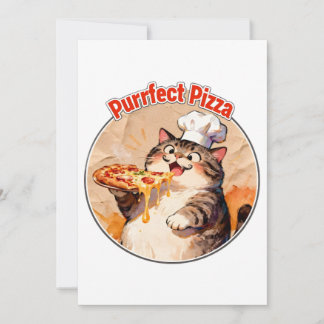 Happy Cat Chef with Pizza Invitation