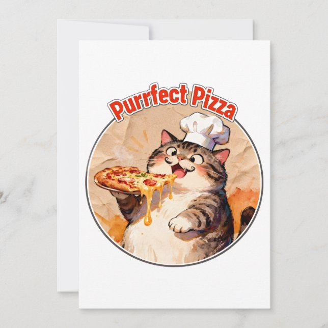 Happy Cat Chef with Pizza Invitation (Front)