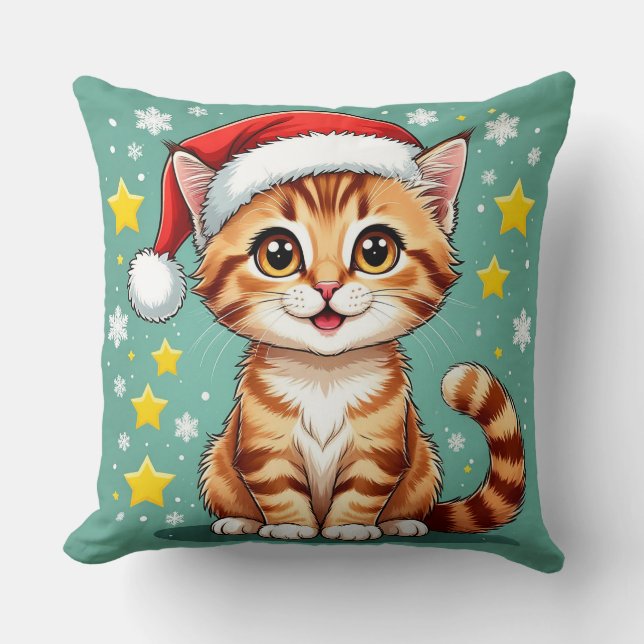🎅 Happy Cat Christmas Scene 🐾 Cushion (Front)
