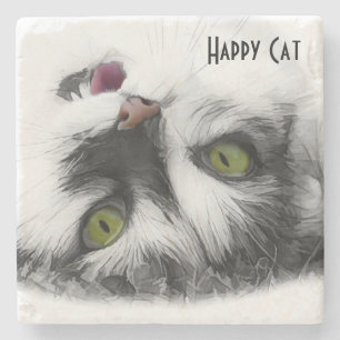 Happy Cat cool customisable Stone Coaster