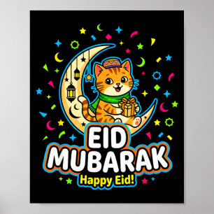Happy Cat Eid Mubarak for Muslim Kids Eid al Poster