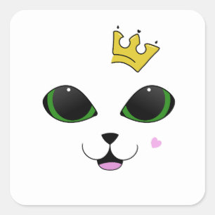 Happy Cat Face Square Sticker