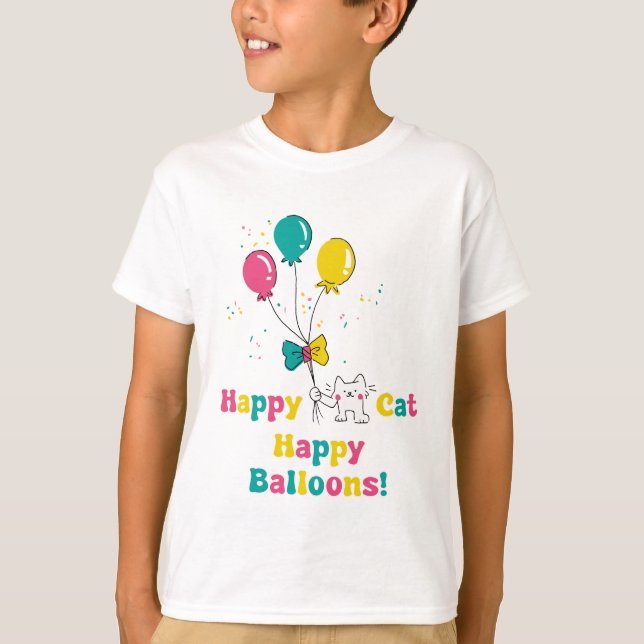 Happy Cat, Happy Balloons!🎈🐱 T-Shirt (Front)