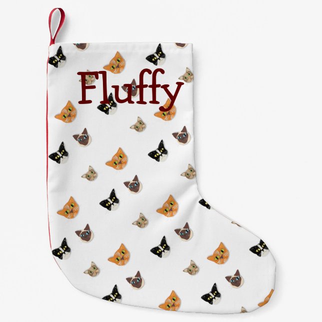 Happy Cat Heads Small Christmas Stocking (Front)