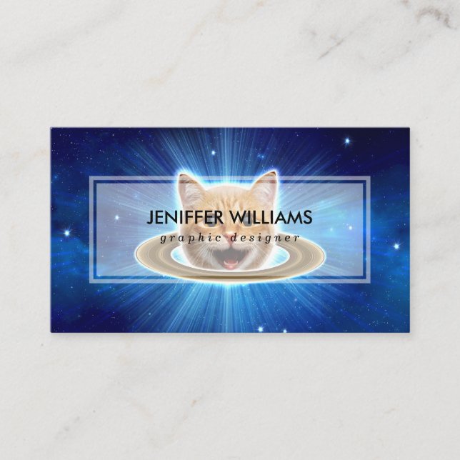Happy cat in space.                                business card (Front)