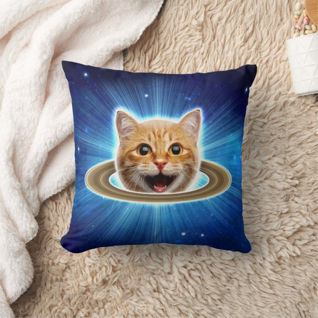 Happy cat in space.                                cushion (Blanket)