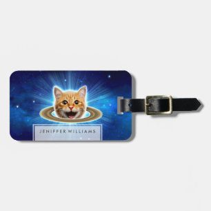 Happy cat in space.                                luggage tag