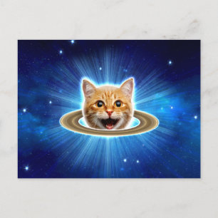 Happy cat in space.                                postcard