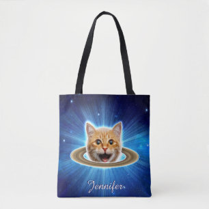 Happy cat in space.                                tote bag