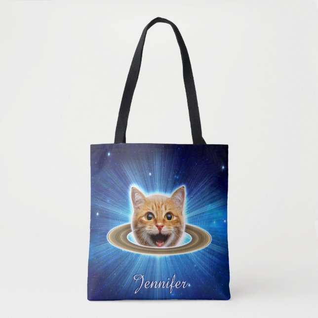 Happy cat in space.                                tote bag (Front)