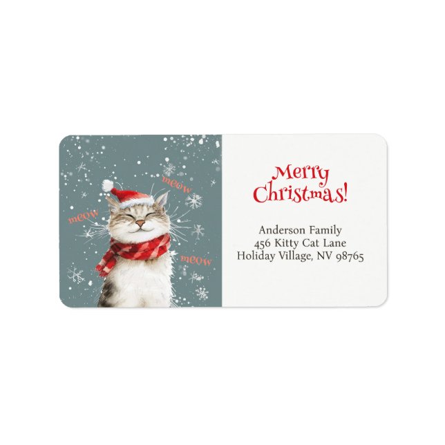 Happy Cat Merry Christmas Return Address Label (Front)