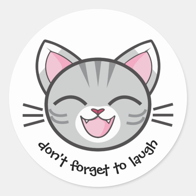 Happy Cat Motivates One to Laugh Classic Round Sticker (Front)