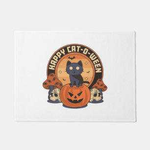 Happy Cat-o-ween Pumpkin Doormat