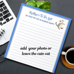 Happy Cat or Photo Personalized To Do Planner  Notepad