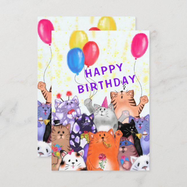 Happy Cat Party Birthday Card (Front/Back)