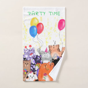 Happy Cat Party Cartoon Drawing - Cute Funny Cats Bath Towel Set