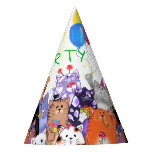 Happy Cat Party Cartoon Drawing - Cute Funny Cats  Hat