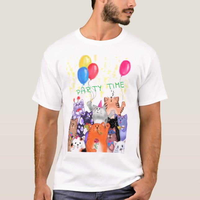 Happy Cat Party Funny T-Shirt (Front)