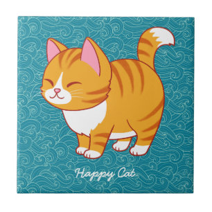 Happy Cat Personalised  Ceramic Tile