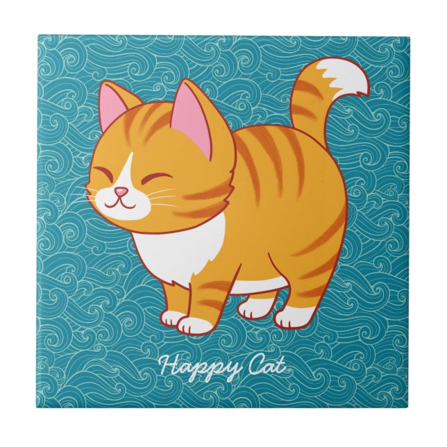 Happy Cat Personalised  Ceramic Tile (Front)