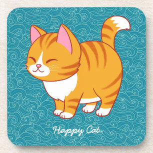 Happy Cat Personalised Coaster