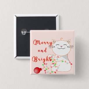 Happy Cat Playing With LED Light Cute Christmas 15 Cm Square Badge