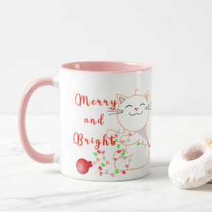 Happy Cat Playing With LED Light   Cute Christmas  Mug