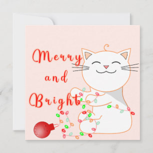 Happy Cat Playing With LED Light   Cute Flat Card